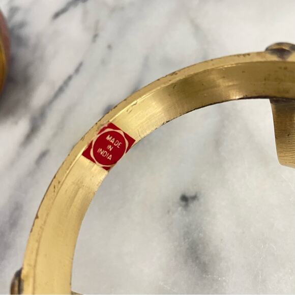 Vintage | MCM Heavy Brass Red Cloisonné Enamel Egg Trinket Case Stand Faberge - Picture 6 of 12